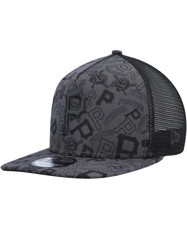 Mens New Era Black Pittsburgh Pirates Repeat A-Frame 9FIFTY Trucker Snapback Hat Product Image