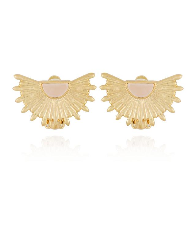 Womens Metallic Half Sun Rose Quartz Stone Clip-On Earrings - Gold-Tone Product Image