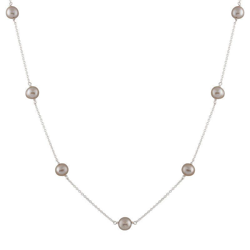 Sterling Silver Freshwater Cultured Pearl Station Necklace, Womens Grey Product Image