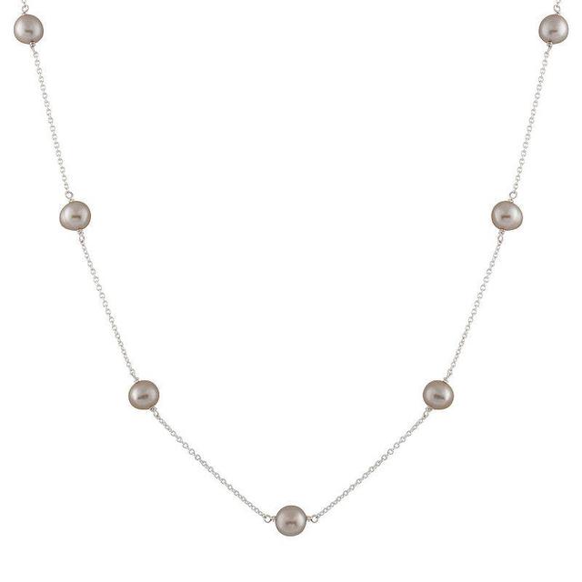 Sterling Silver Freshwater Cultured Pearl Station Necklace, Womens Grey Product Image