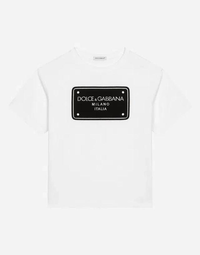 Jersey T-shirt With Logo Tag In White Product Image