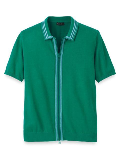 Cotton Full Zip Polo - Green Product Image