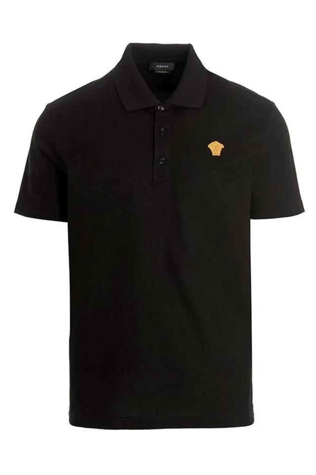 Medusa Embroidered Polo Shirt In Black Product Image