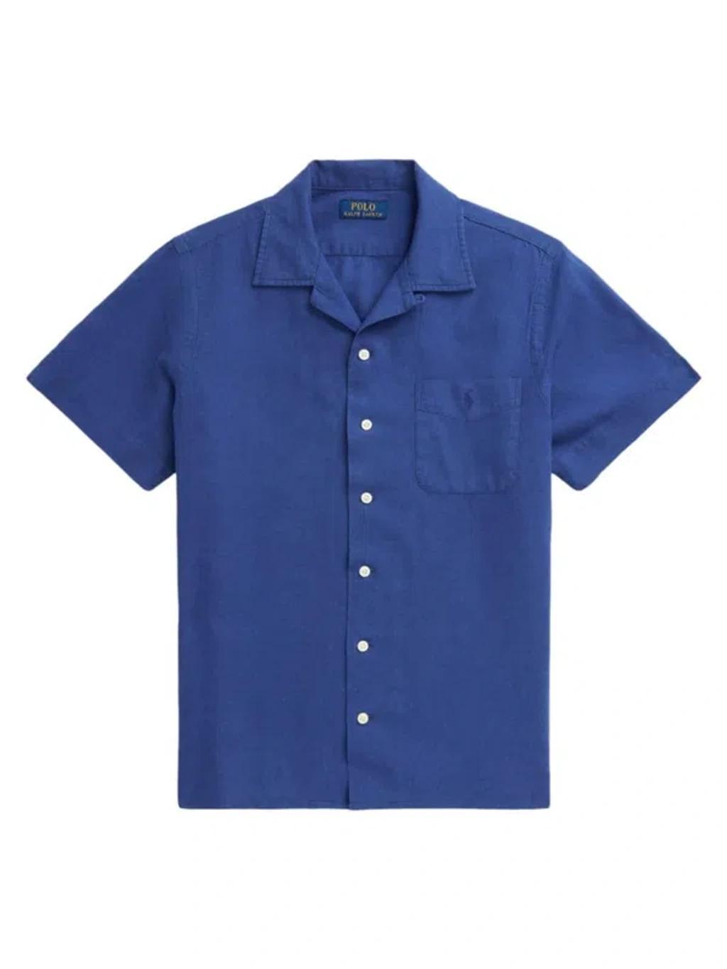 Men's Classic-fit Linen-cotton Camp Shirt In Beach Royal Product Image