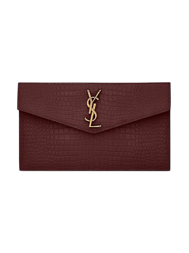 Womens Uptown Pouch in Crocodile-Embossed Shiny Leather Product Image