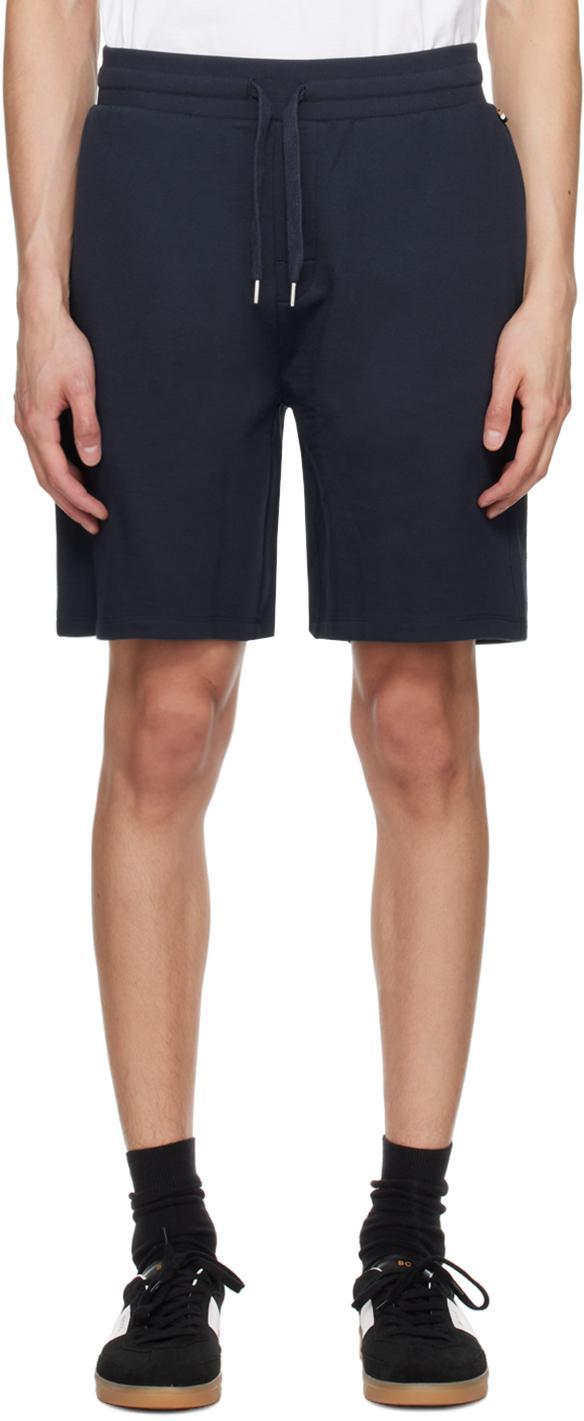 HUGO BOSS Cotton-terry Shorts With Double Monogram And Drawstring In Dark Blue Product Image