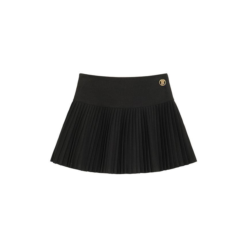 High Waist Plain Pleated Mini A-Line Skirt Product Image