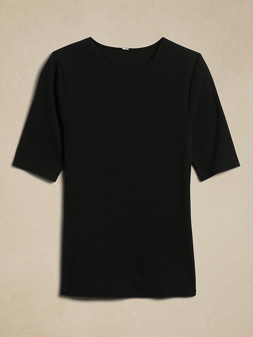 Ribbed Elbow-Sleeve T-Shirt Product Image