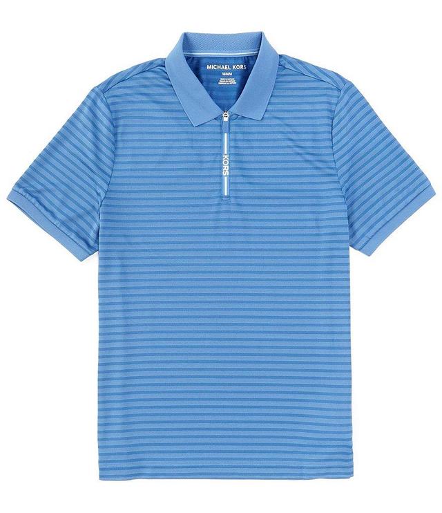 Michael Kors Performance Stretch Stripe Quarter-Zip Short Sleeve Polo Shirt Product Image