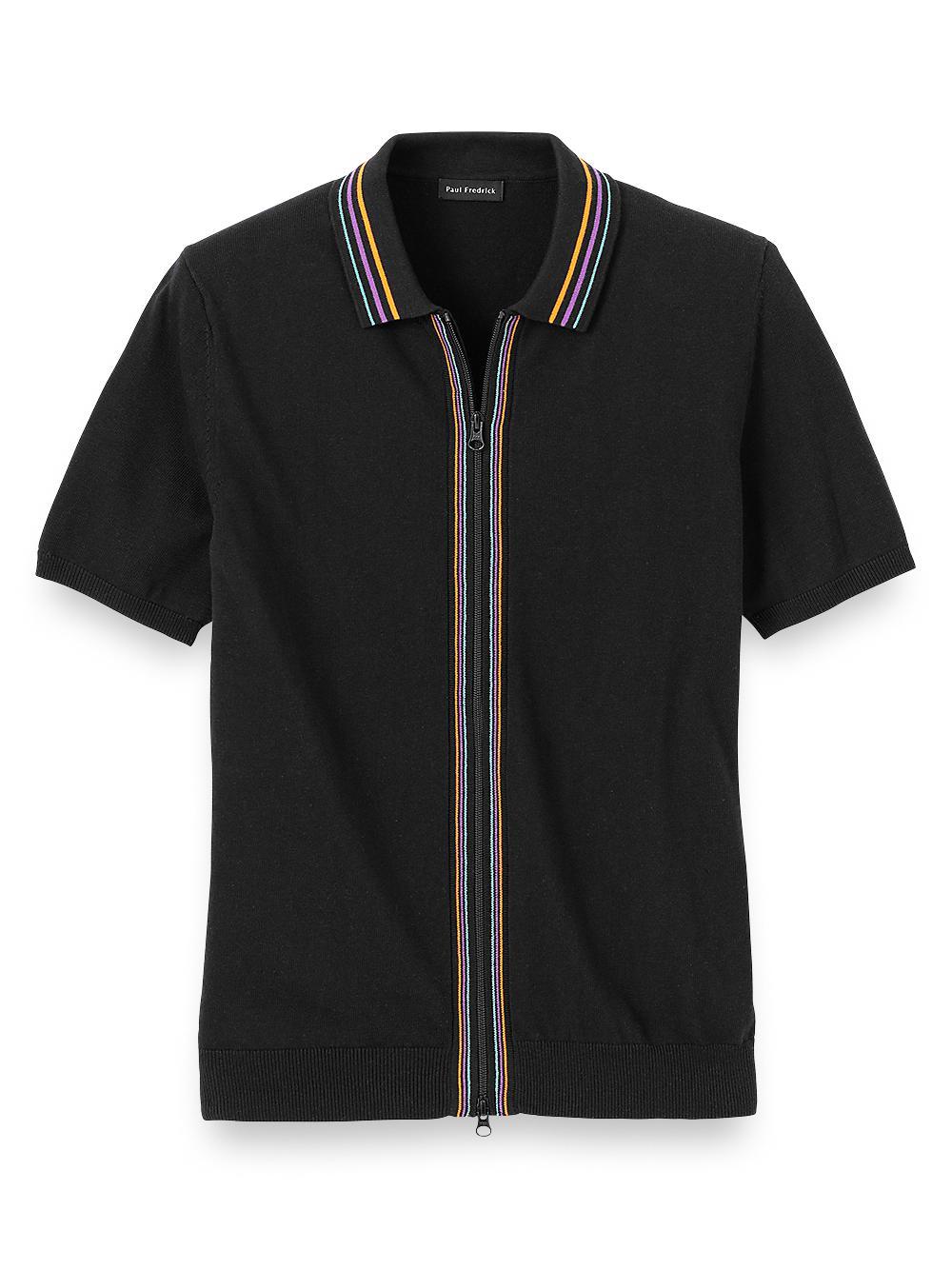 Cotton Full Zip Polo - Black Product Image