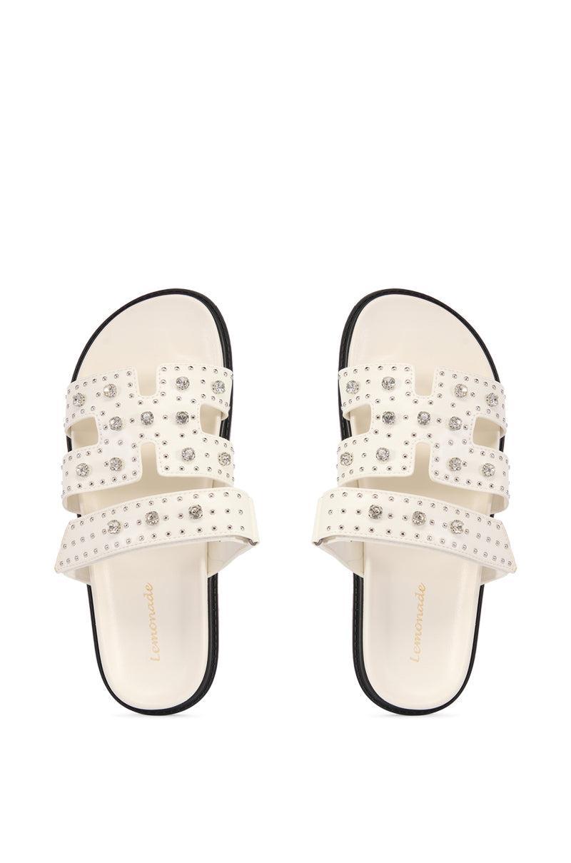 LEISURE EMBELLISHED FLAT SANDAL IN WHITE Product Image