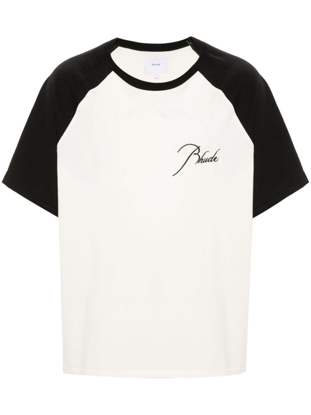 Logo-embroidered Cotton T-shirt In White,black Product Image