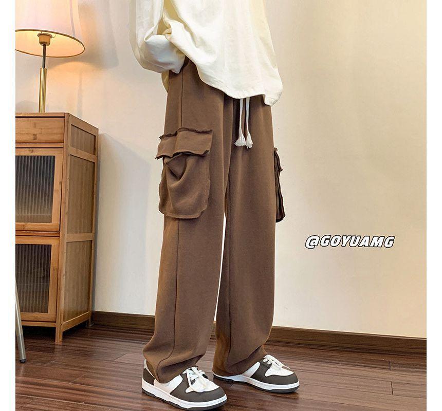 Mid Rise Plain Wide Leg Cargo Pants Product Image