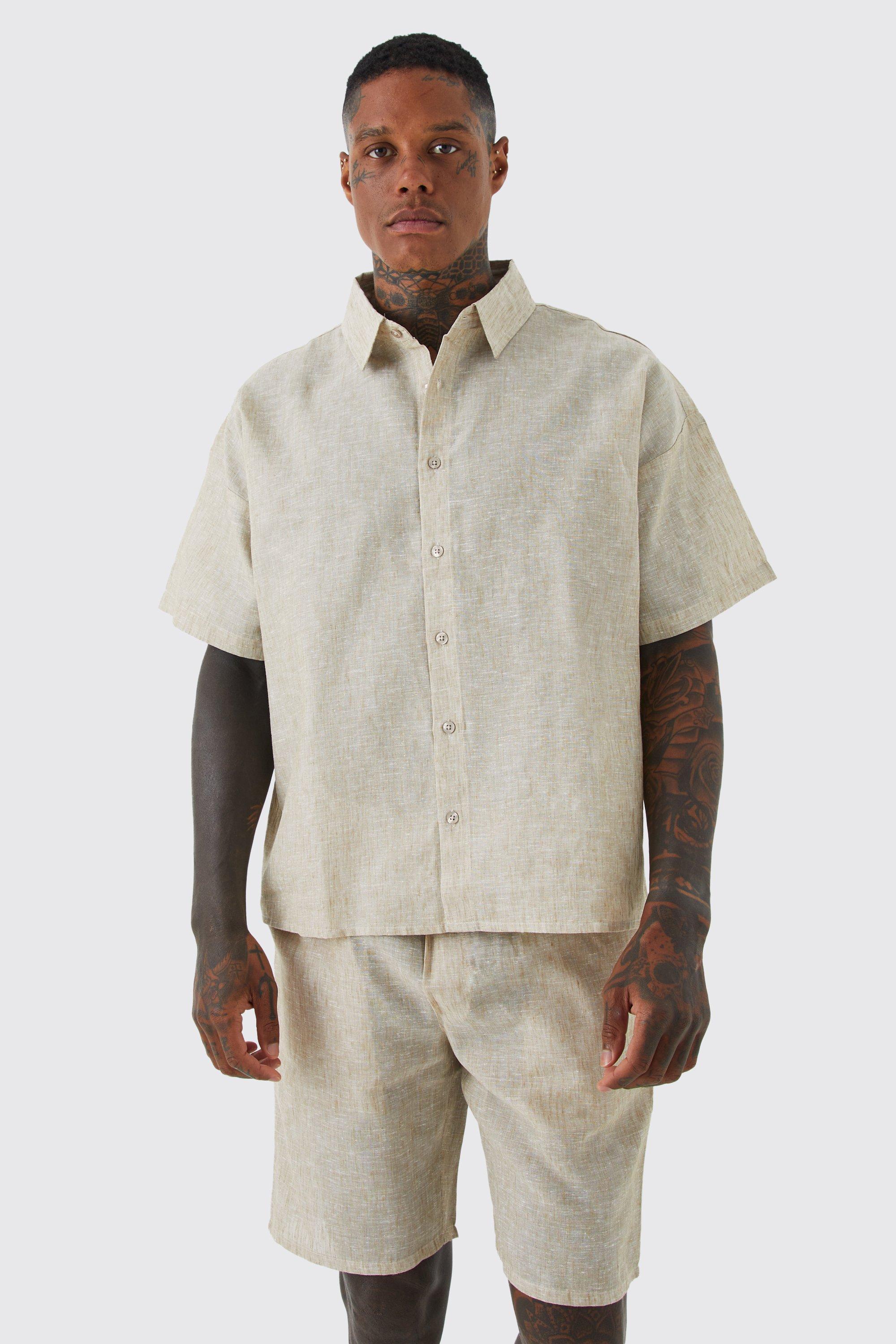 Boxy Linen Look Shirt And Short Set | boohooMAN USA Product Image