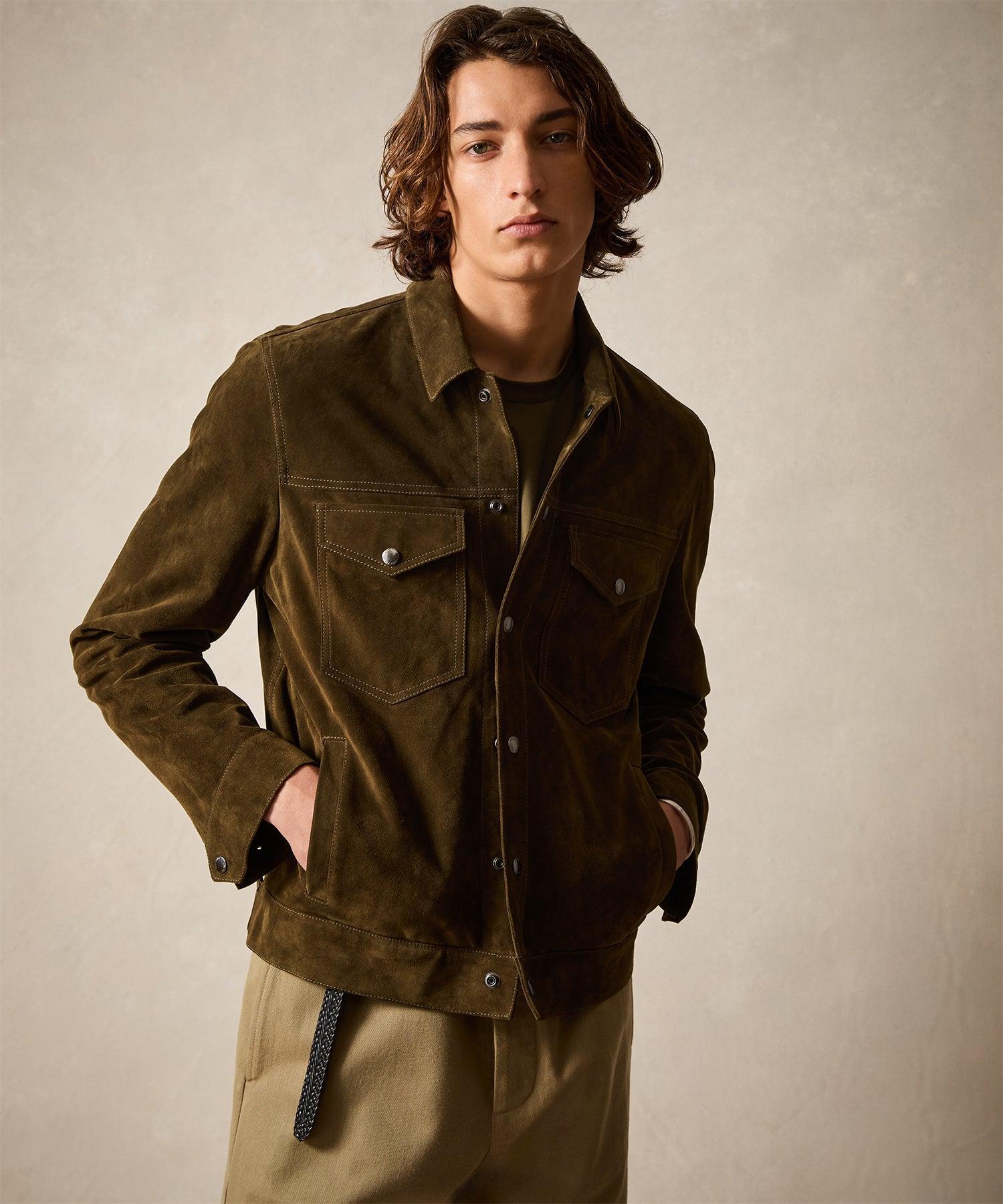 Italian Suede Snap Dylan Jacket in Olive Product Image