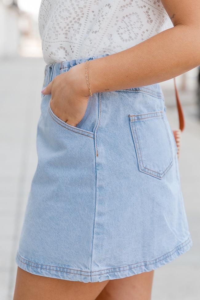 I've Been Thinking Light Wash Denim Paper Bag Waist Mini Skirt Product Image