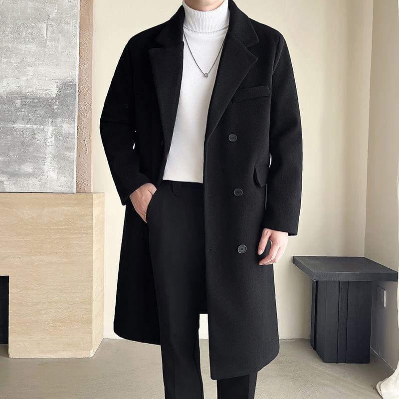 Double Breasted Plain Long Coat Product Image