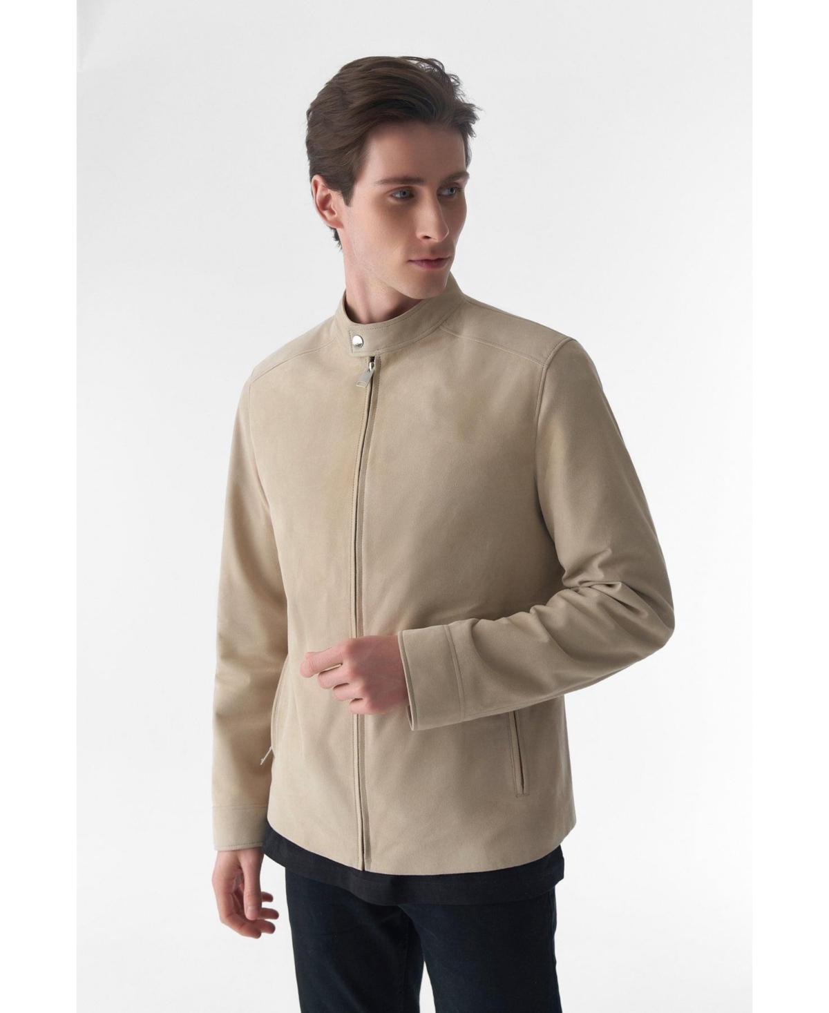 Mens Genuine Leather Casual Jacket Beige Product Image