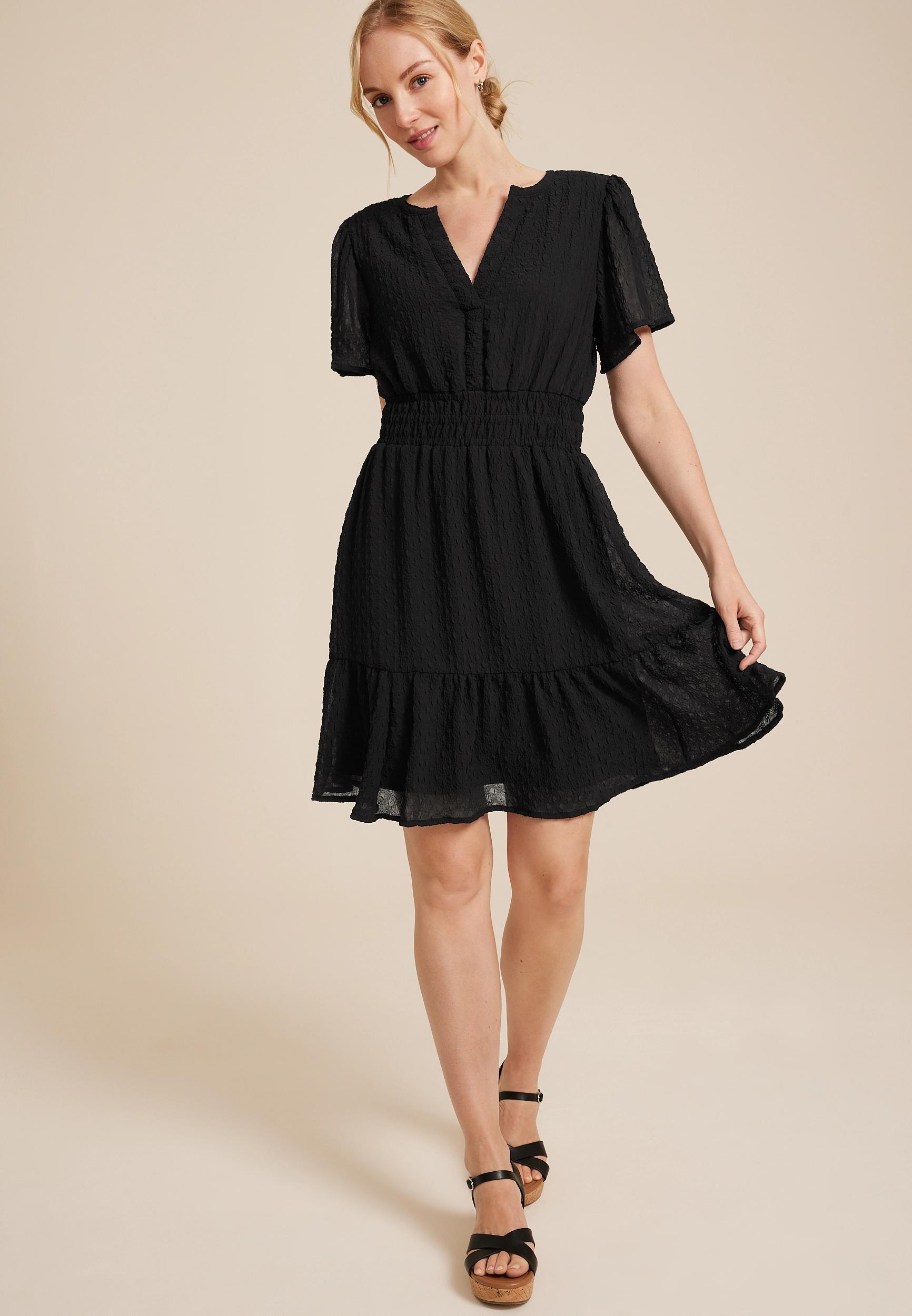 Textured Notch Neck Mini Dress Product Image