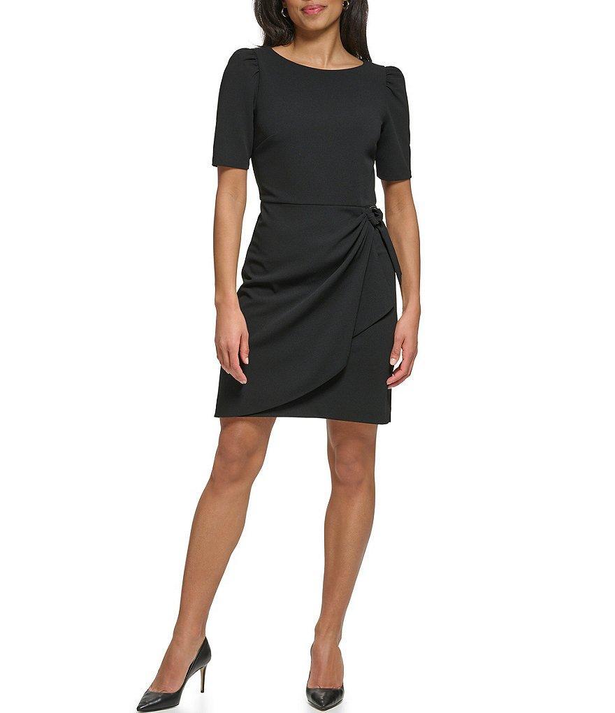 DKNY Stretch Crew Neck Short Sleeve D-Ring Wrap Skirt Overlay Sheath Dress Product Image