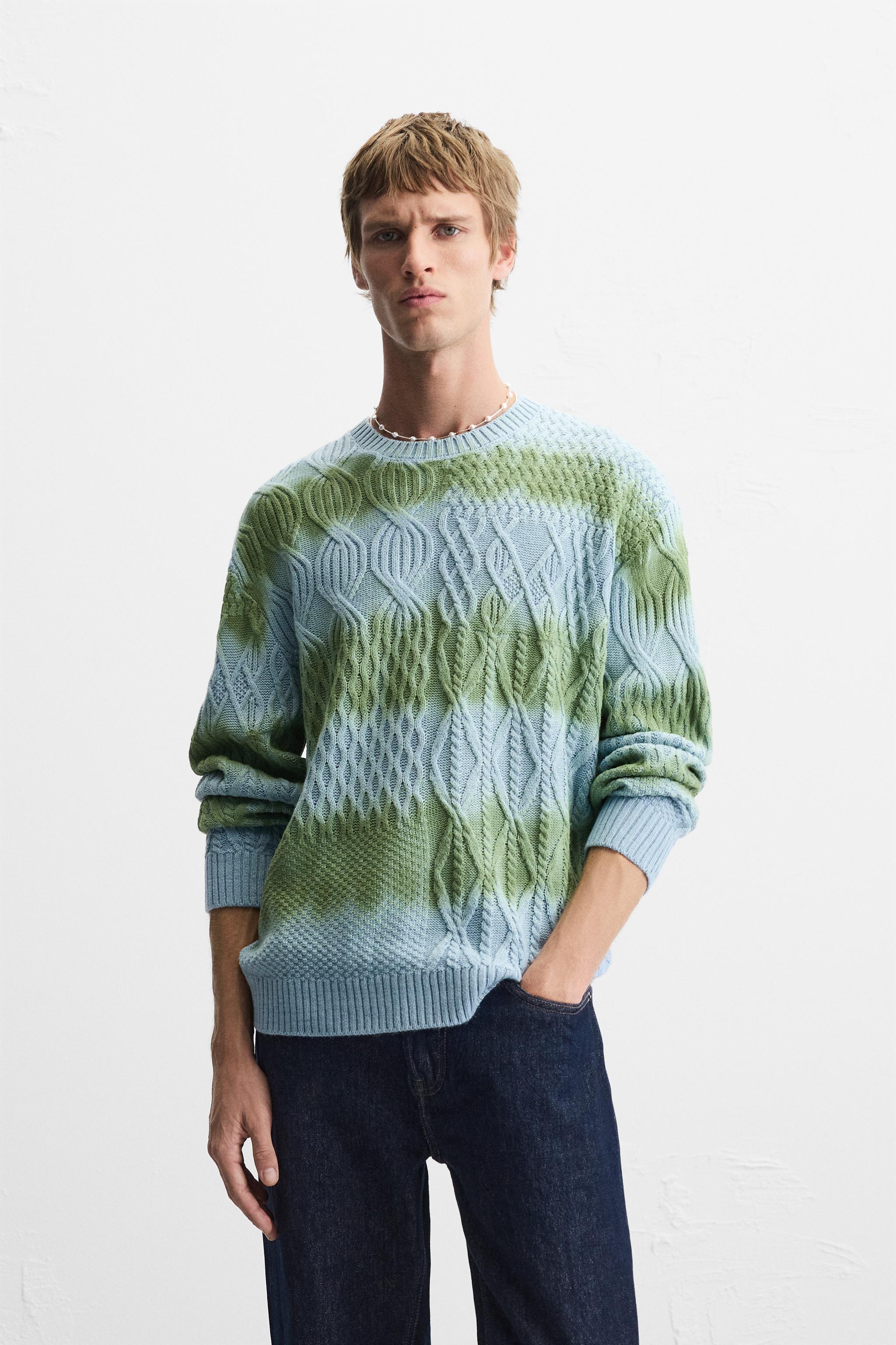 CABLE KNIT SPRAY PRINT SWEATER Product Image