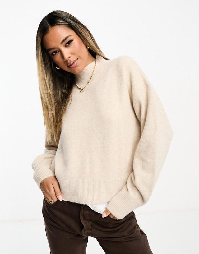 & Other Stories mock neck sweater in beige melange Product Image