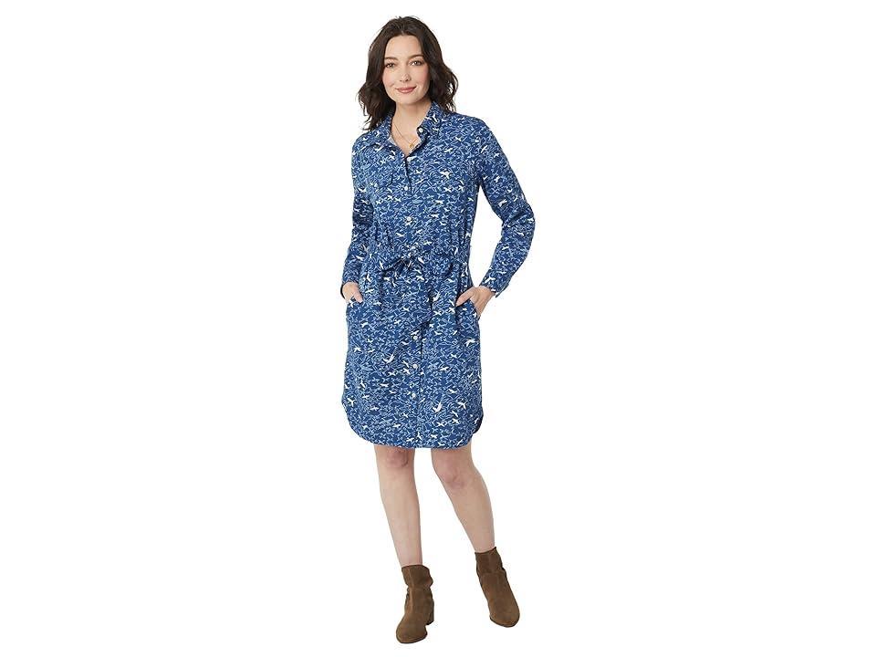 L.L.Bean Signature Camp Shirtdress Button Front (Deep Nautical Birds) Women's Clothing Product Image