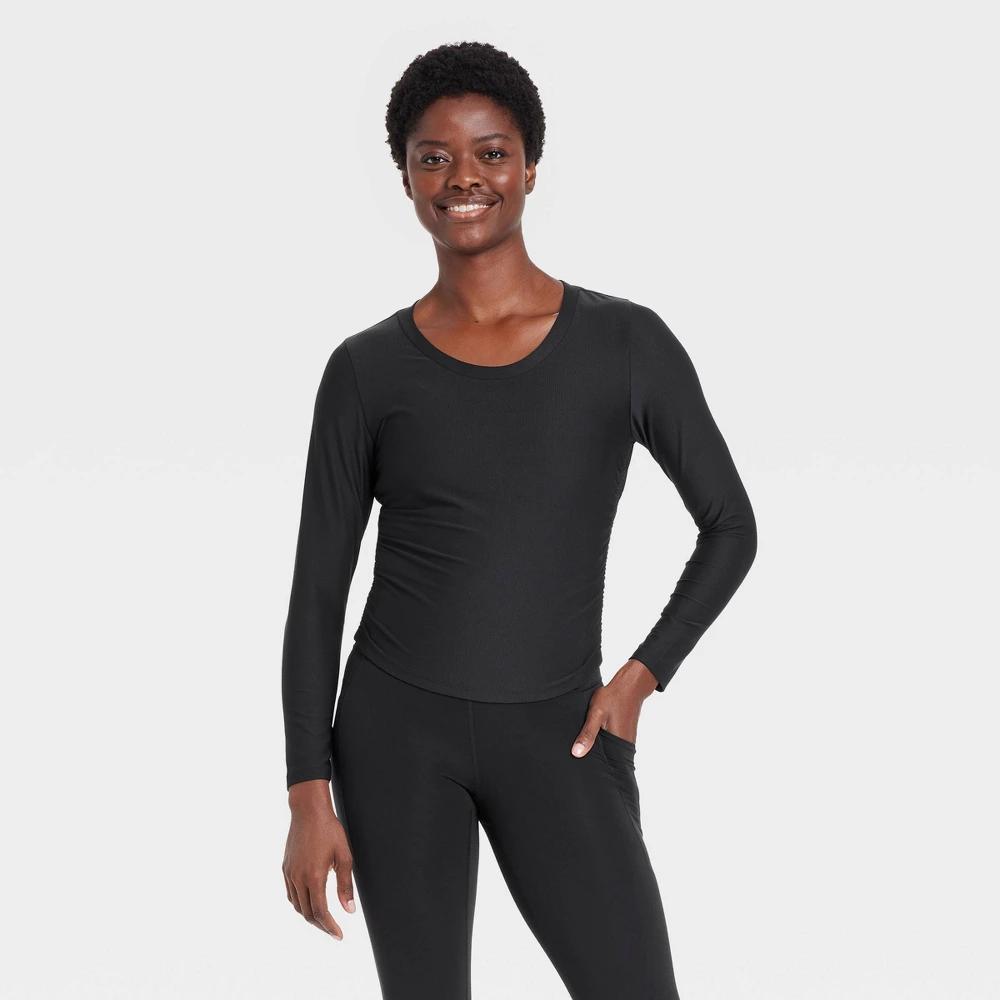 Womens Ribbed Side-Cinch Long Sleeve Top - All In Motion Black XL Product Image