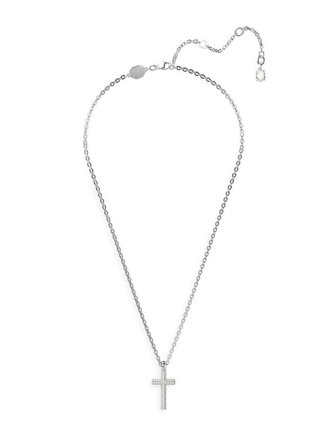 Womens Insigne Rhodium-Plated & Crystal Pav Small Cross Pendant Necklace Product Image