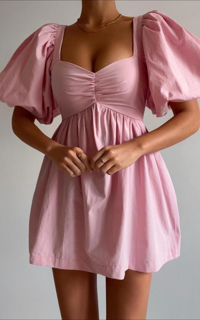 Vashti Mini Dress - Puff Sleeve Sweetheart Dress in Light Pink Product Image