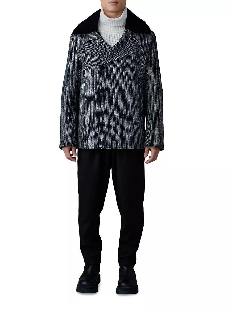 Cole Shearling-Trim Wool-Blend Herringbone Jacket Product Image