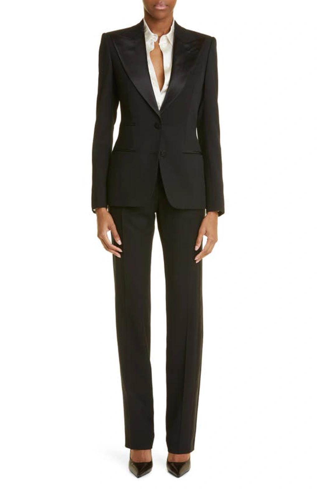 TOM FORD Fluid Silk-trim Wool-crepe Tuxedo Jacket In Black Product Image