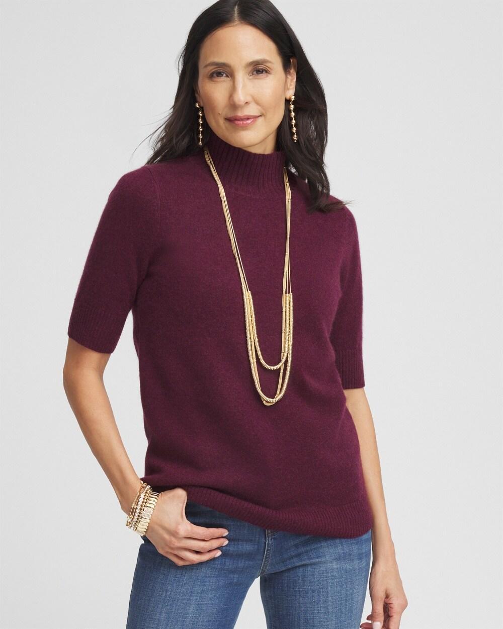 Cashmere Elbow Sleeve Mock Neck Sweater Product Image