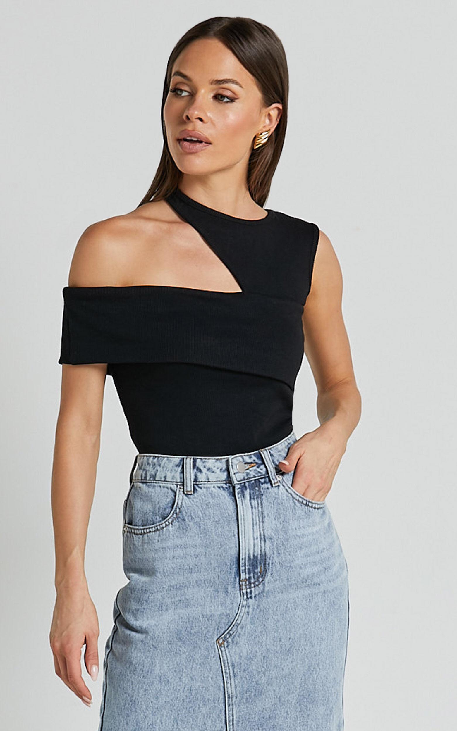 Lilah Top - Asymmetric Cut Out Top in Black Product Image