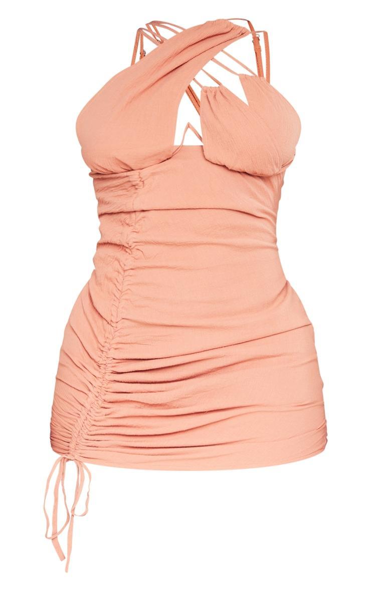 Shape Rust Woven Cup Detail Ruched Side Bodycon Dress Product Image