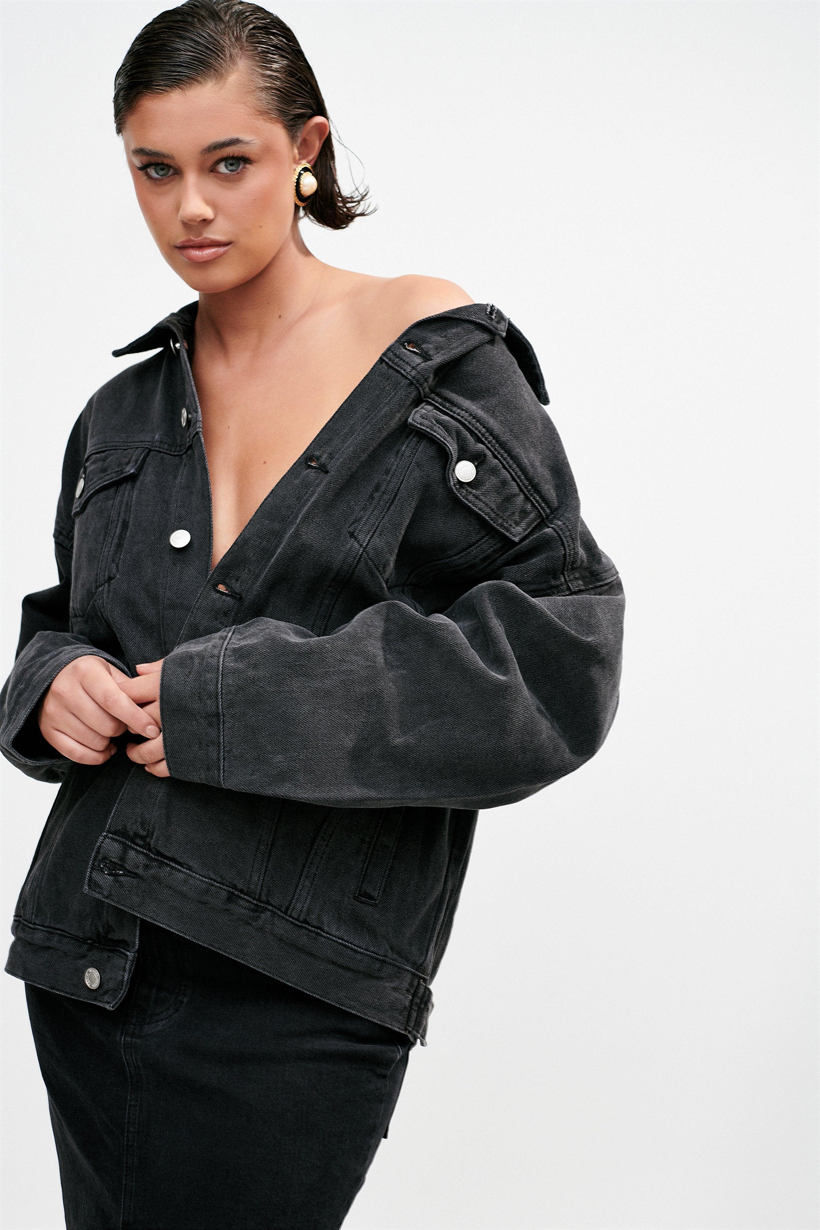 Sion Oversized Denim Jacket - Washed Black Product Image