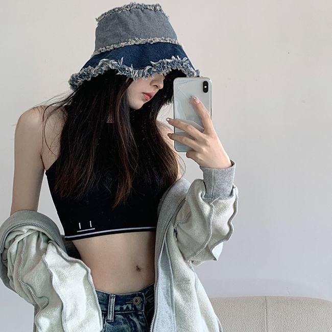 Distressed Washed Denim Bucket Hat Product Image