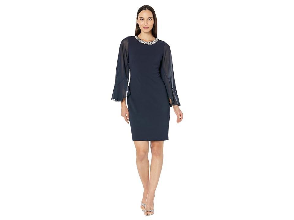 Vince Camuto Womens Chiffon-Sleeve Rhinestone-Embellished Dress Product Image