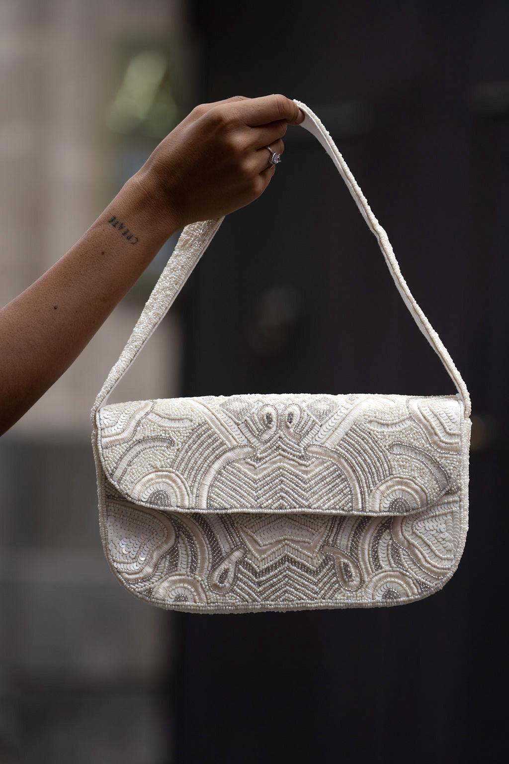 Lucy White and Silver Beaded Shoulder Bag Product Image