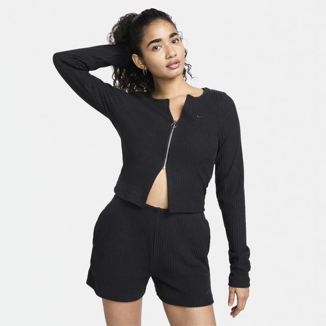 Nike Womens Nike Chill Knit Rib F/Z Cardigan - Womens Black/Black Product Image