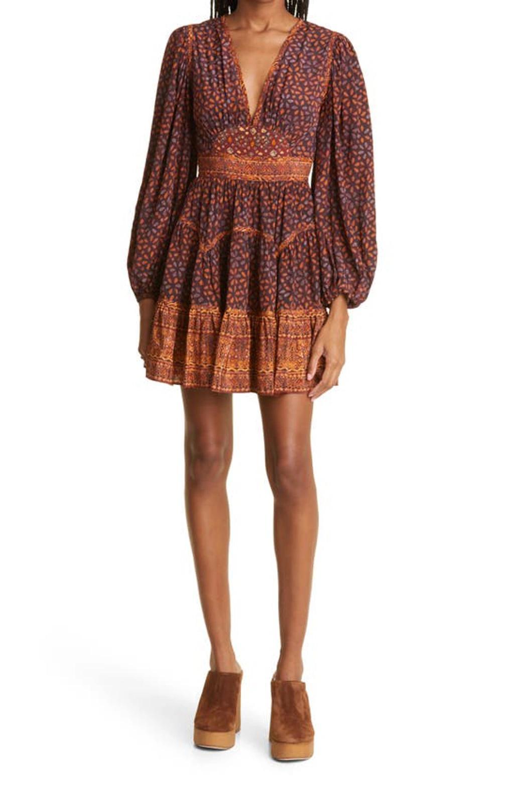 Hayana Printed Tiered Silk Crepe De Chine Mini Dress In Agate Product Image