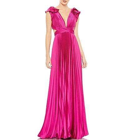 Ieena for Mac Duggal Plunge Neck Pleated A-Line Gown Product Image