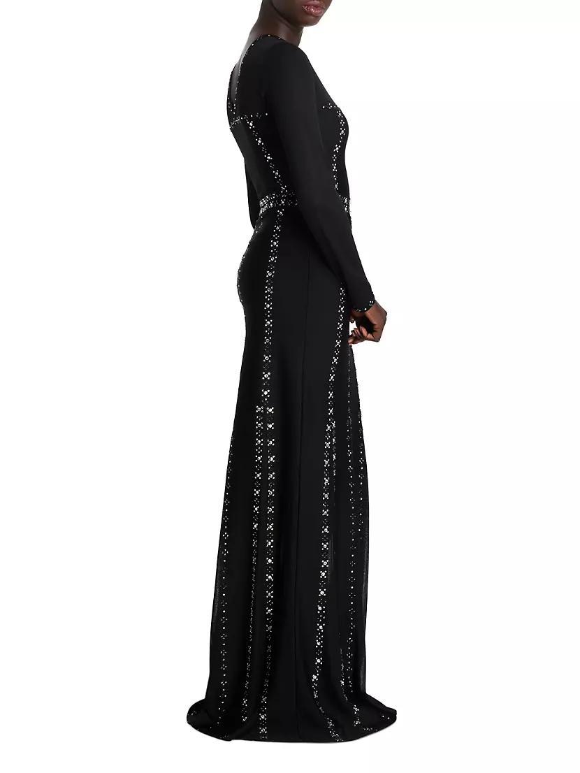 Rhinestone-Embellished V-Neck Gown Product Image