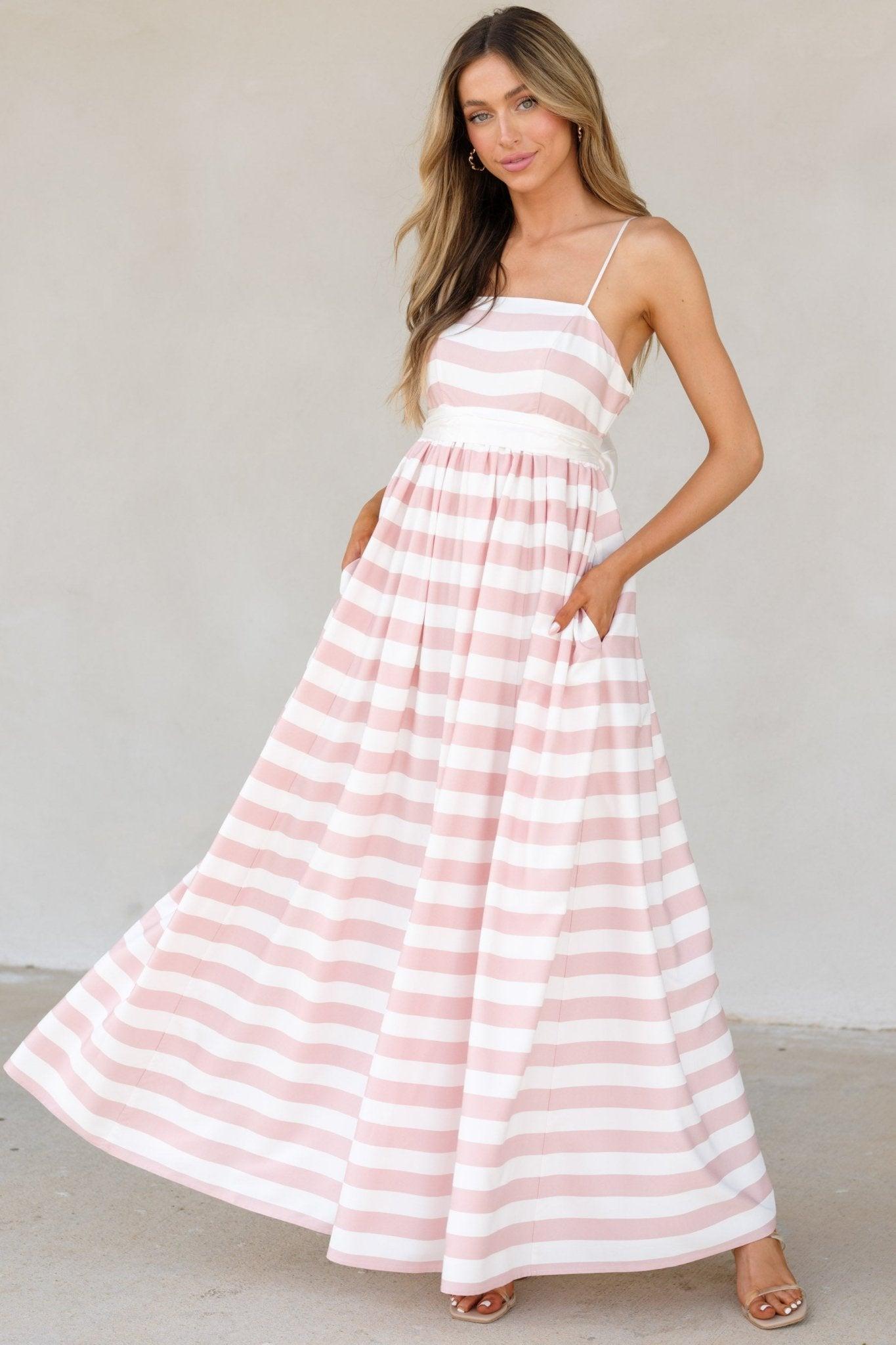 Aura Gentle Lady Pink Stripe Maxi Dress Product Image