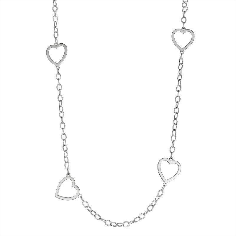 Sterling Silver Open Heart Station Necklace, Womens Silver Tone Product Image