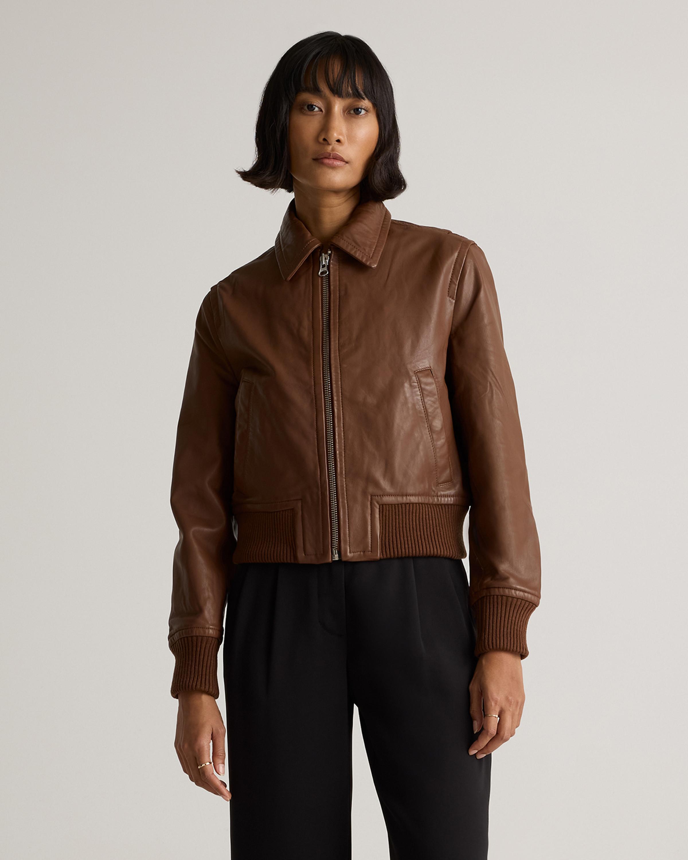 Women's 100% Washed Leather Bomber Jacket product image