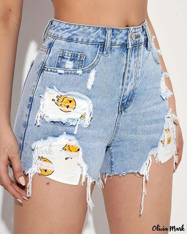 Olivia Mark – Relaxed-Fit, High-Waisted, Vintage-Style Denim Shorts Product Image