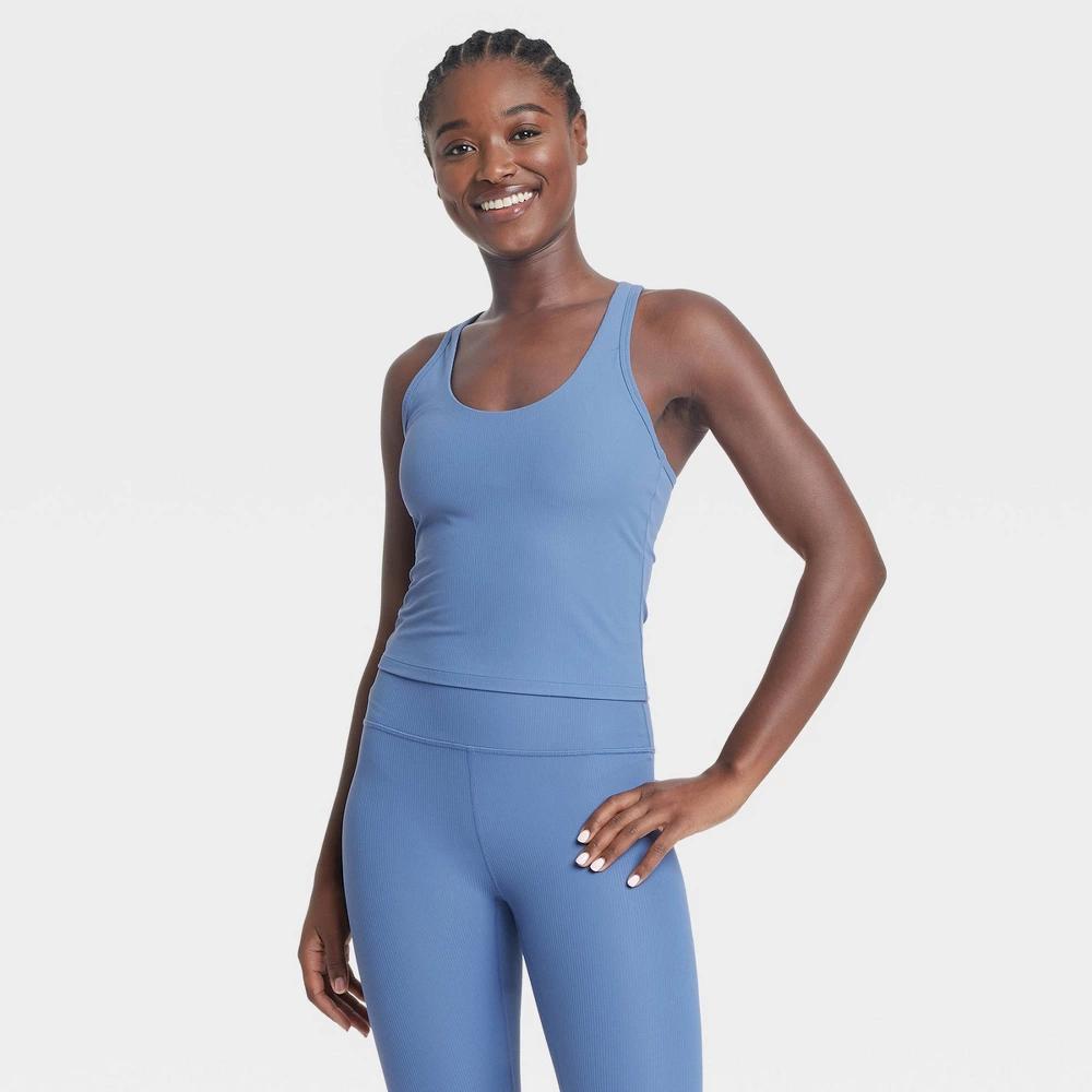 Womens Everyday Soft Rib Racerback Cropped Support Tank Top - All In Motion Blue L Product Image