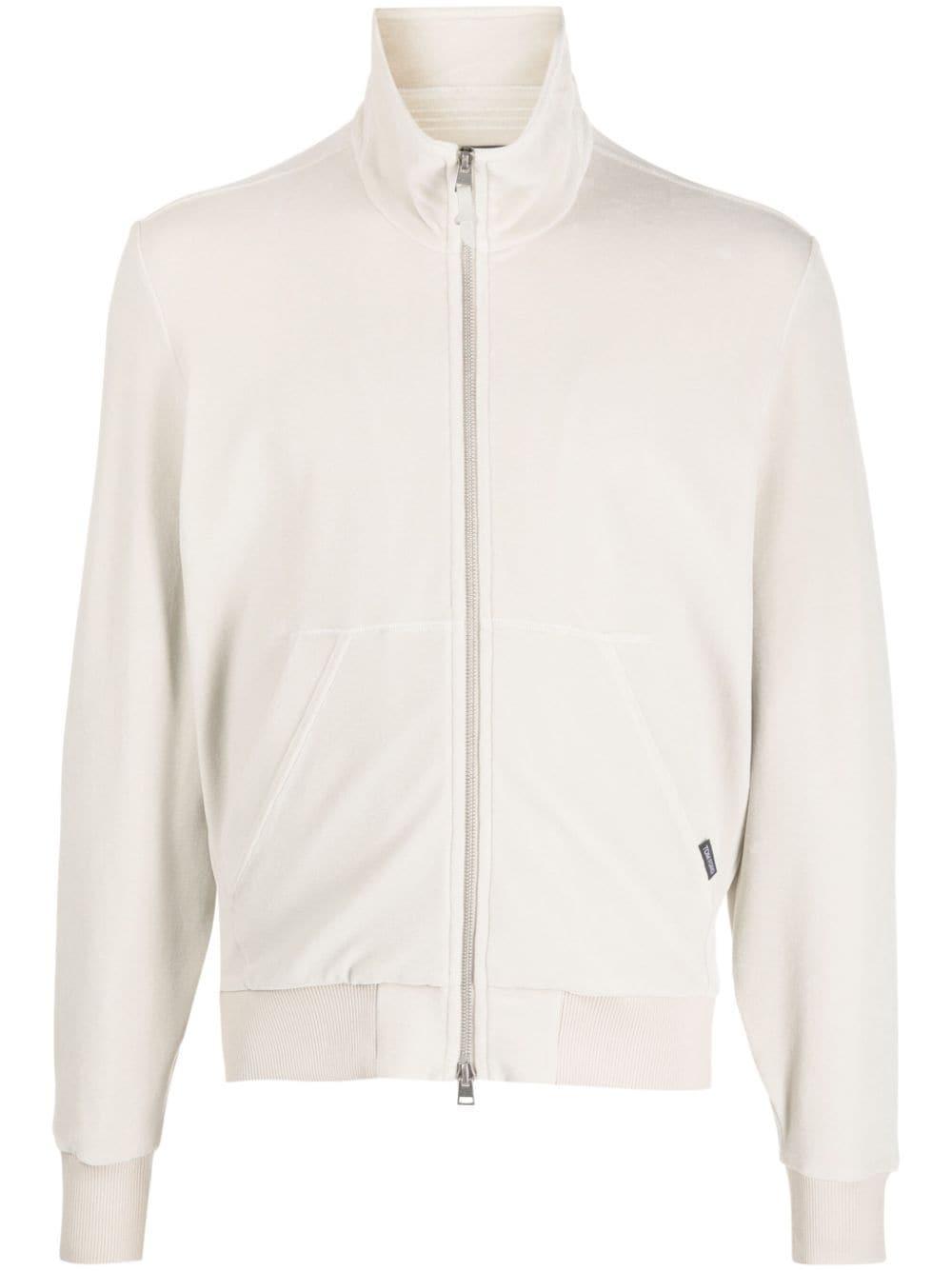 TOM FORD Funnel-neck Velour Zip Sweatshirt In Nude Product Image