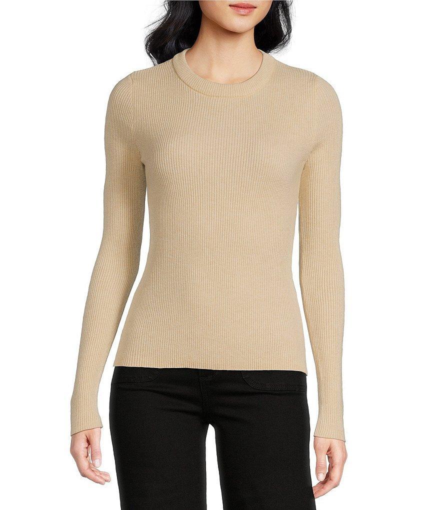 A Loves A Wool Blend Ribbed Knit Crew Neck Long Sleeve Fitted Tee Shirt Product Image